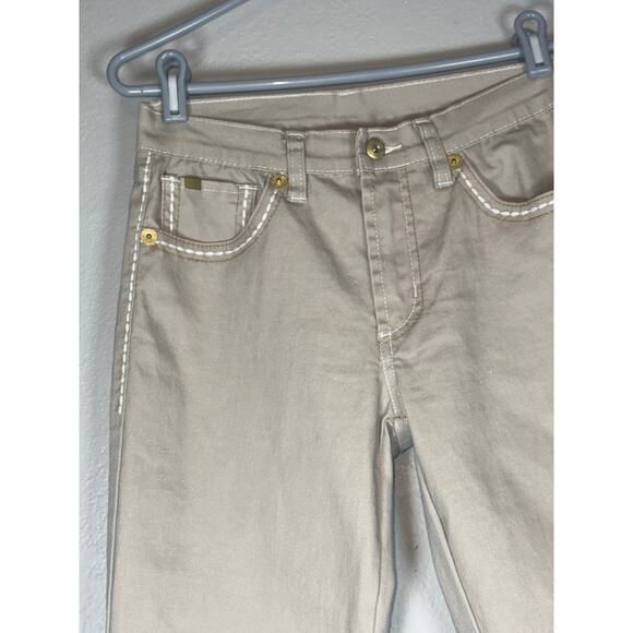 Vintage Straight Leg Khaki Jeans Pants Womens 6 Exposed Stitching Ramie Tan - Picture 3 of 8